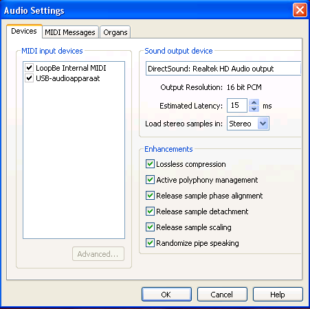 Audio settings - devices