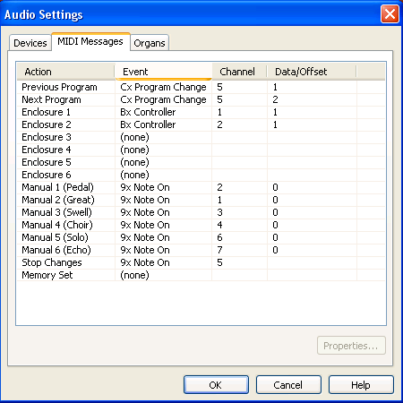 Audio settings - MIDI Messages